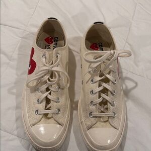 Comme des Garcons PLAY men’s Cream and Red Sneakers